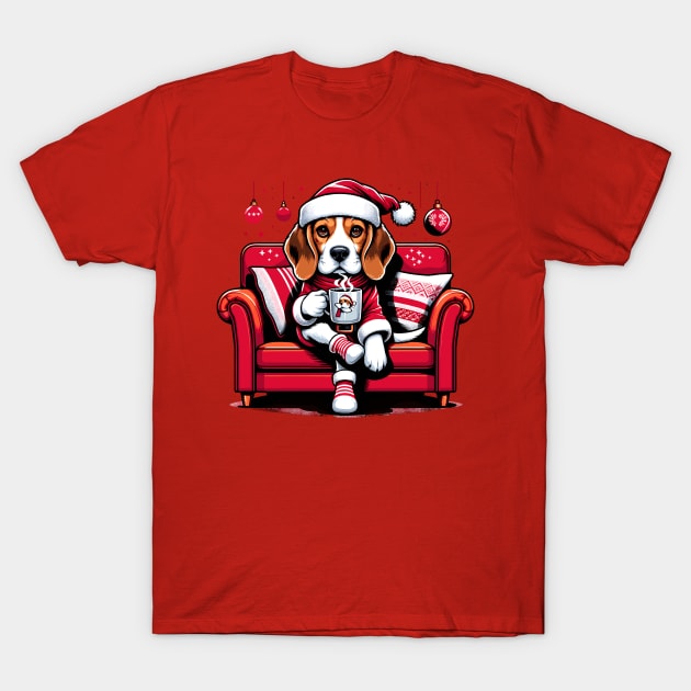 Beagle Dog Drinking Coffee Christmas T-Shirt by Graceful Designs